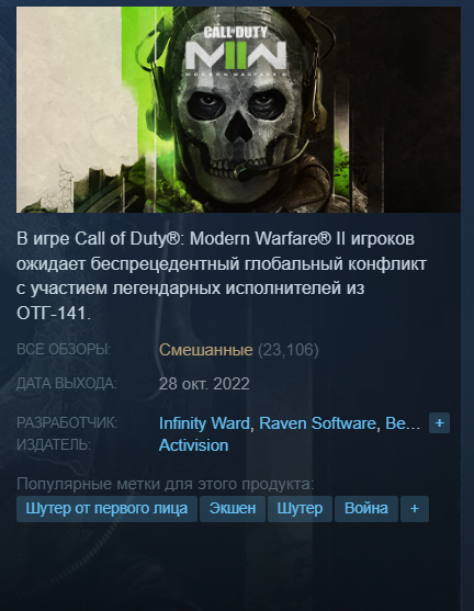 Игроки подвергли критике Call of Duty: Modern Warfare 2 в Steam