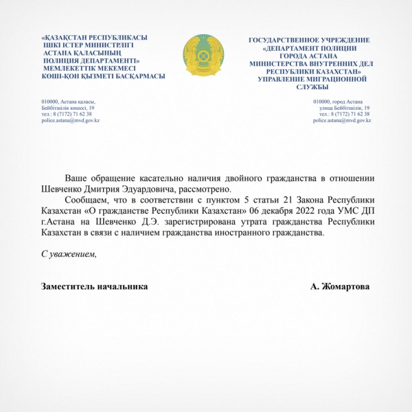 Превосходный скандал в Республике Казахстан. Российского хоккеиста лишили гражданства из-за сообщения